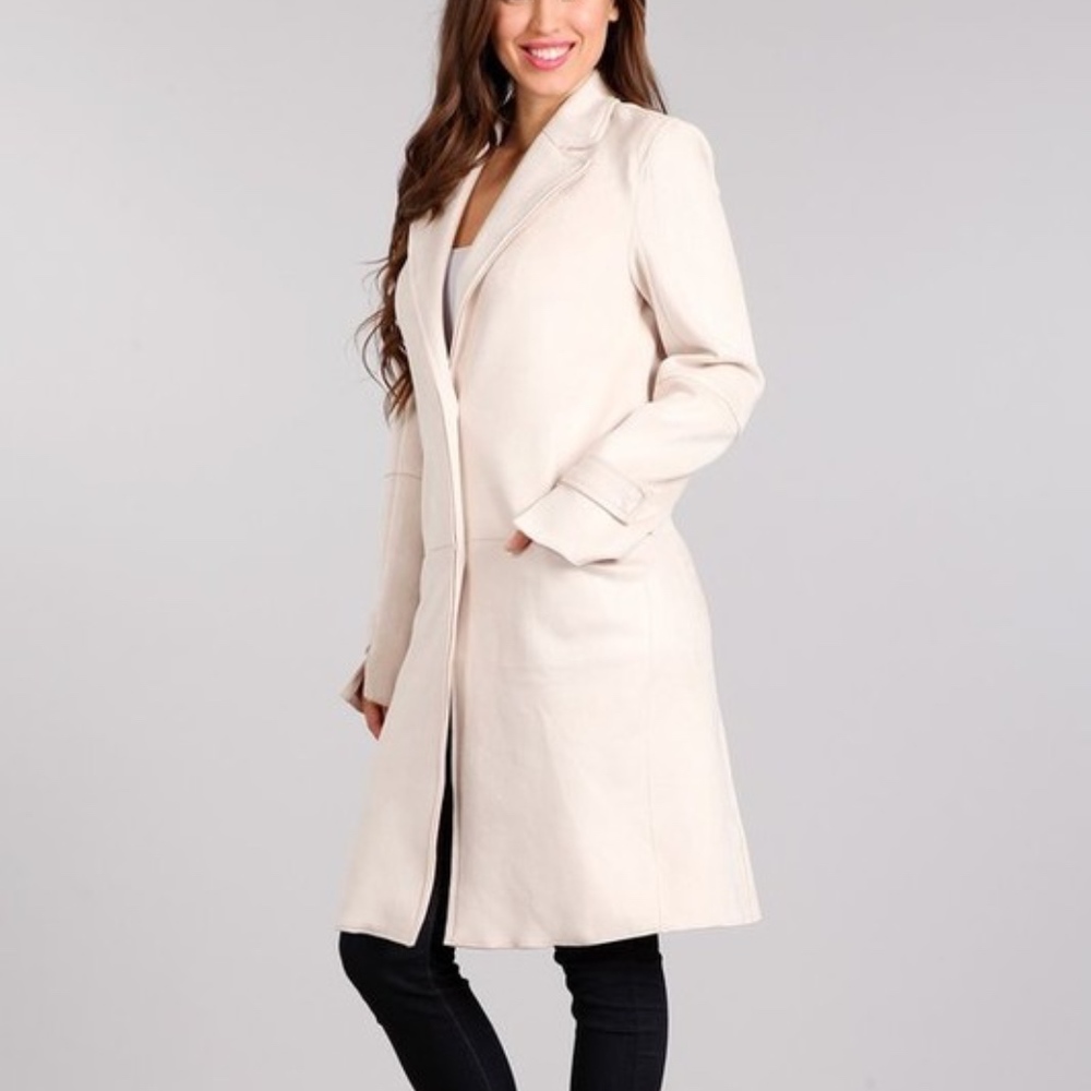 Last 1! NWT Faux Suede Cream Long Coat - Picture 2 of 6